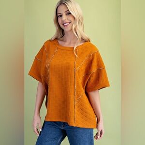 💚 3315. Textured Mustard Yellow Loose Fit Blouse